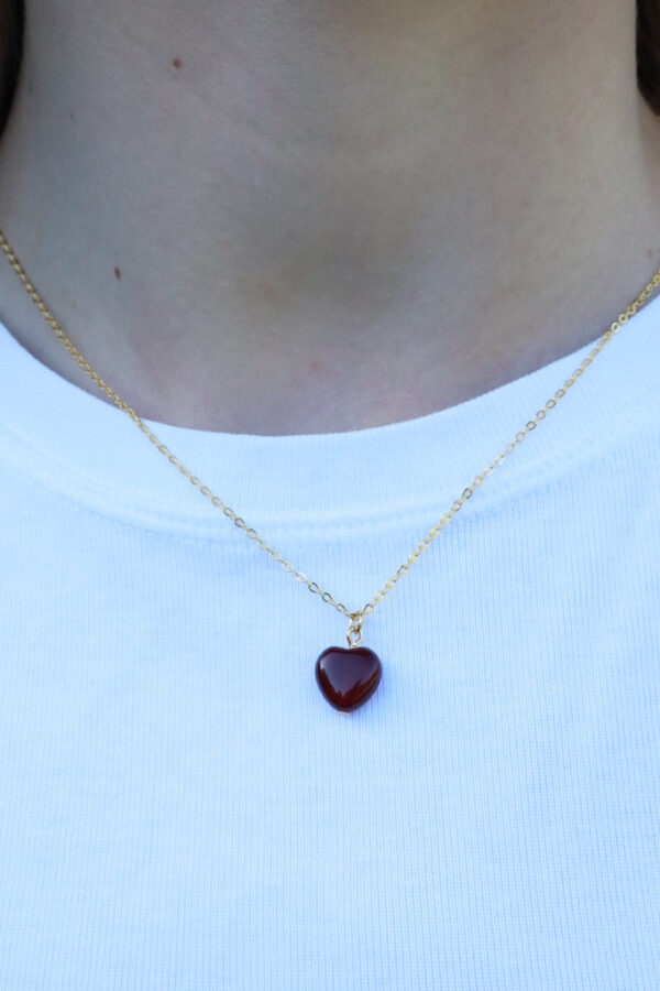 Alma Red Jade Heart Gold Necklace