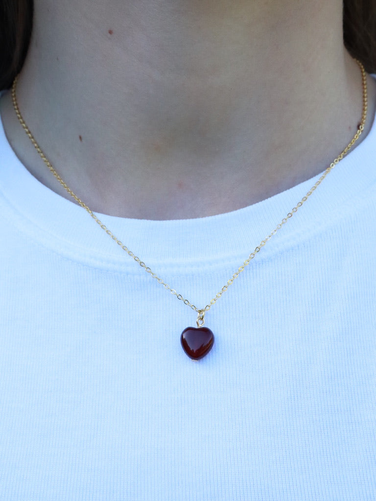 Alma Red Jade Heart Gold Necklace