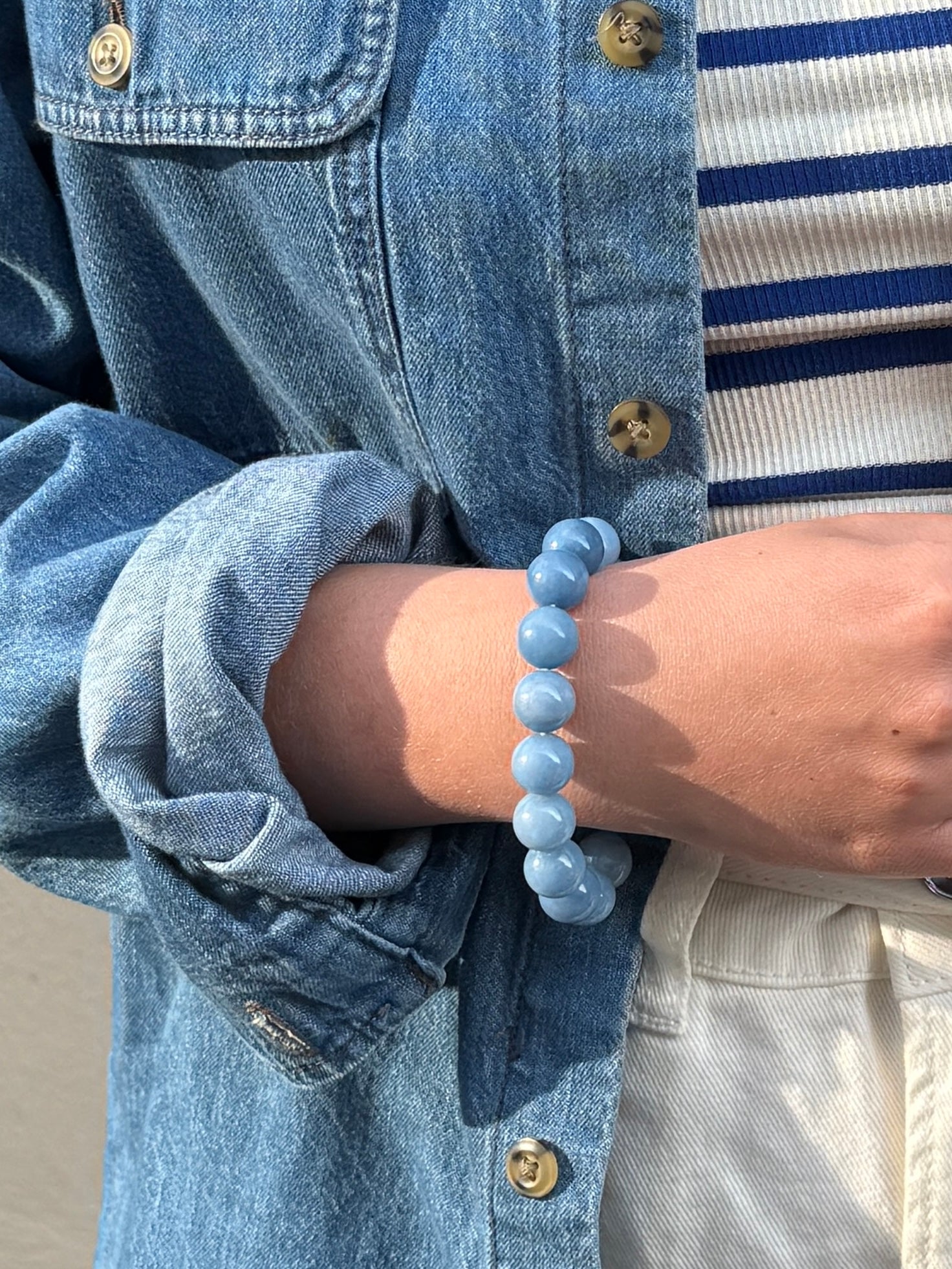 Chunky Aquamarine Stretch Bracelet 12mm