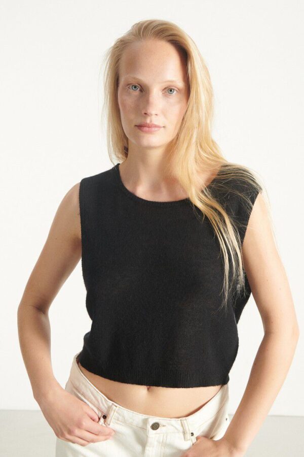 Dumy Sleeveless Knit Top Black